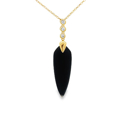 14k Yellow Gold Shield Matte Black Onyx and Round Diamond Pendant (0.09ctw.)