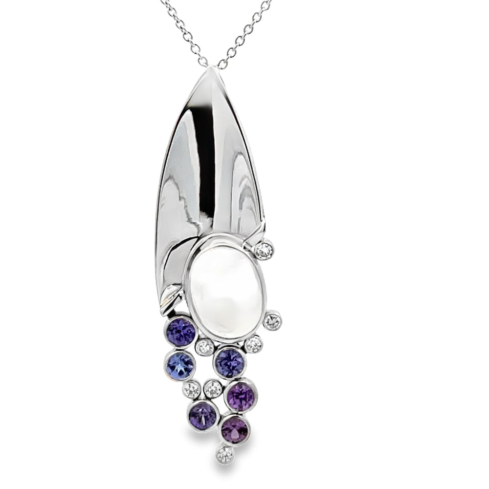 14k White Gold Oval Cabochon Moonstone, Sapphire and Diamond by Paul Richter (3.54ct.)