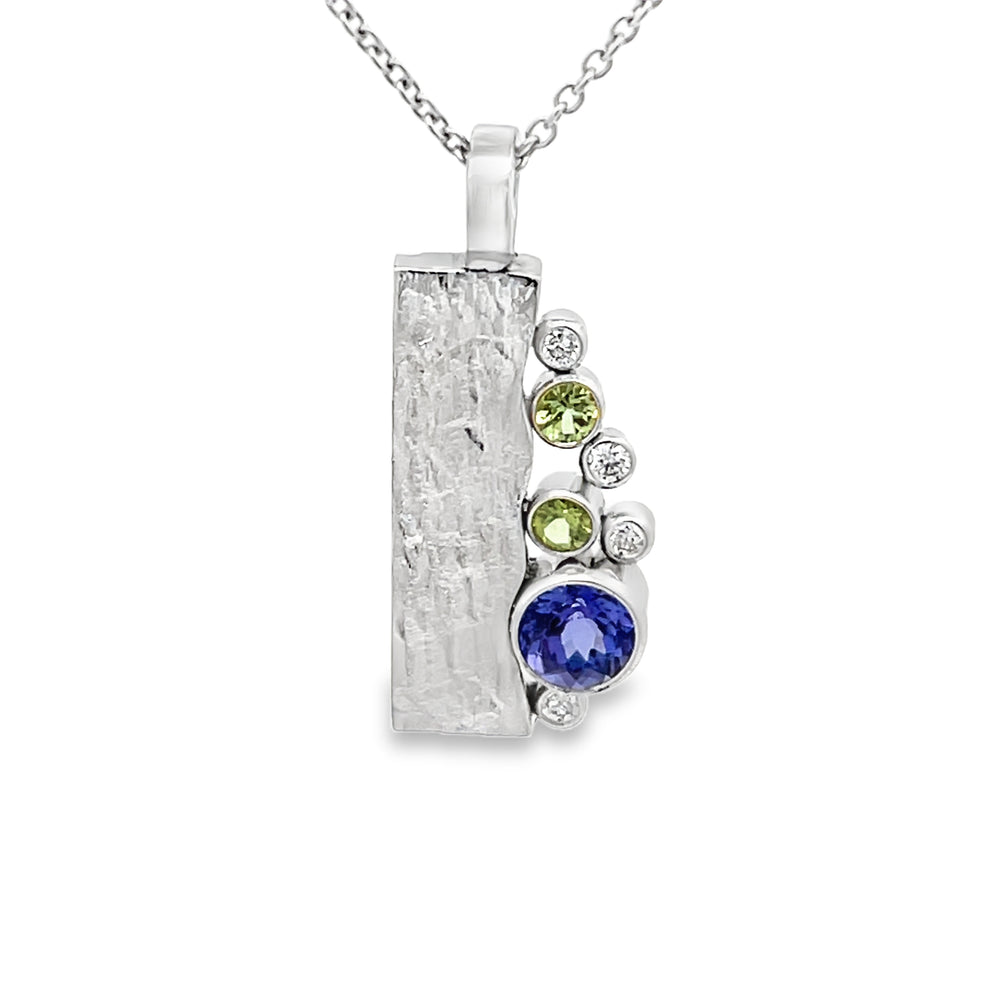 14k White Gold Round Tanzanite, Peridot and Diamond Pendant by Paul Richter (0.58ct.)