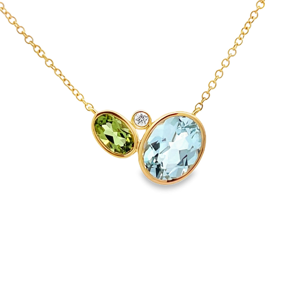 18k Yellow Gold Oval Blue Topaz and Peridot Bezel Set Pendant (2.12ct.)