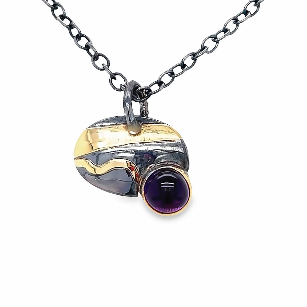 Oxidized Sterling Silver and 18k Yellow Gold Amethyst Pathways Pendant by Paul Richter (2.32ct.)