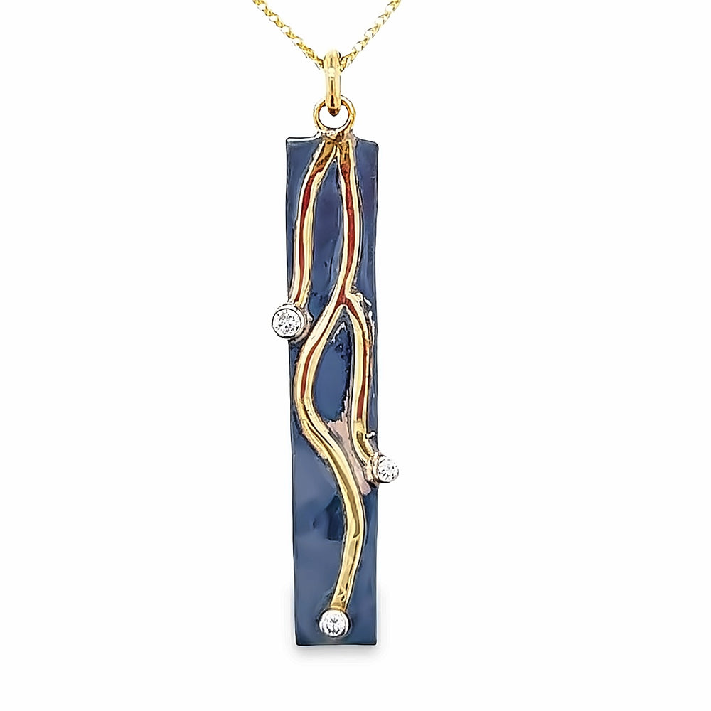 Oxidized Sterling Silver and 18k Yellow Gold Diamond Pathways Pendant by Paul Richter (0.08ctw.)