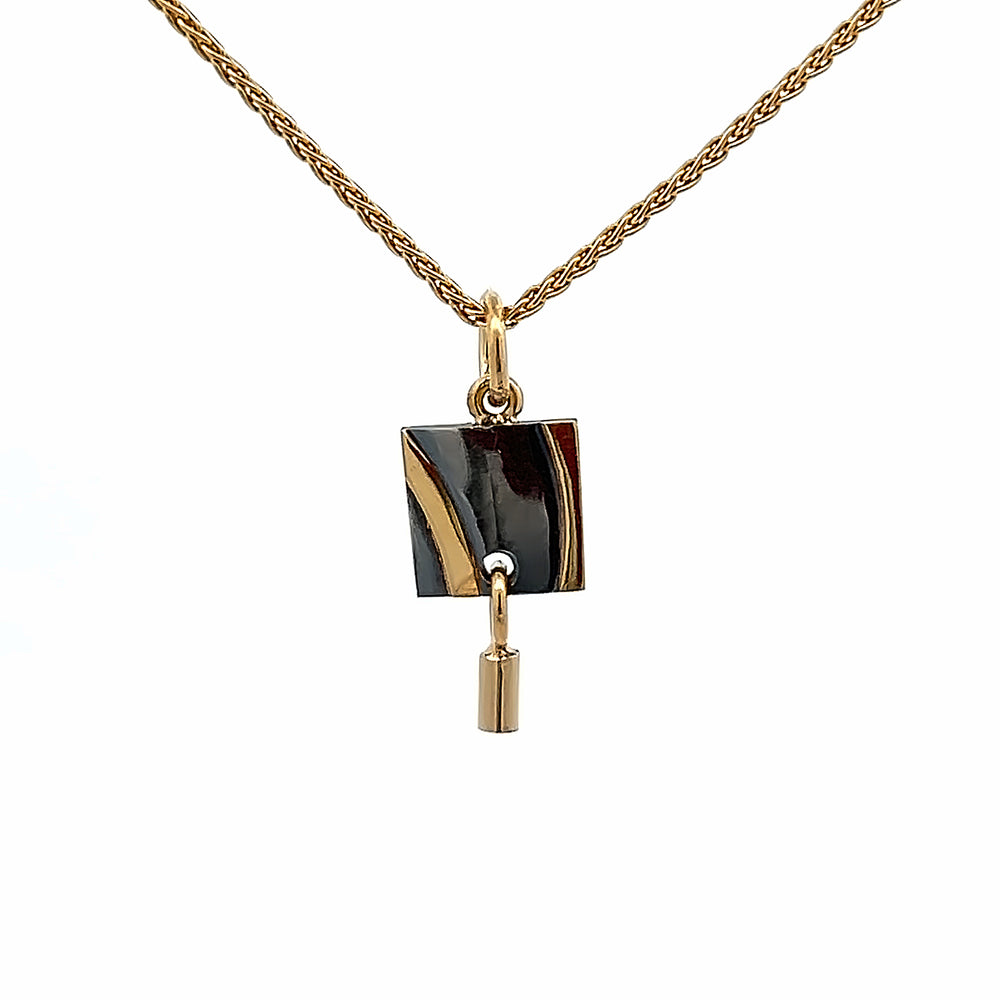 Oxidized Sterling Silver and 18k Yellow Gold Pathways Pendant by Paul Richter