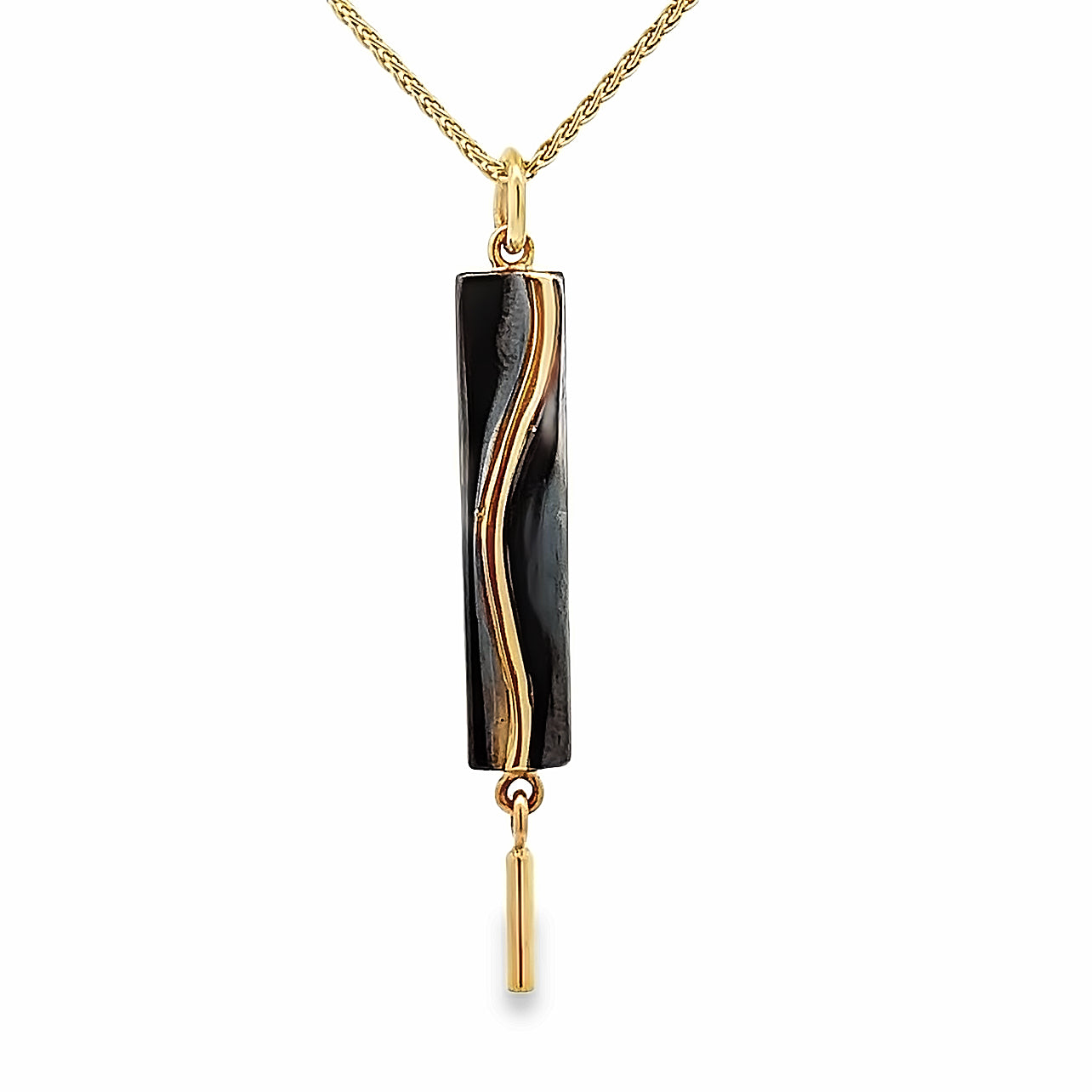 Oxidized Sterling Silver and 18k Yellow Gold Pathways Pendant by Paul Richter