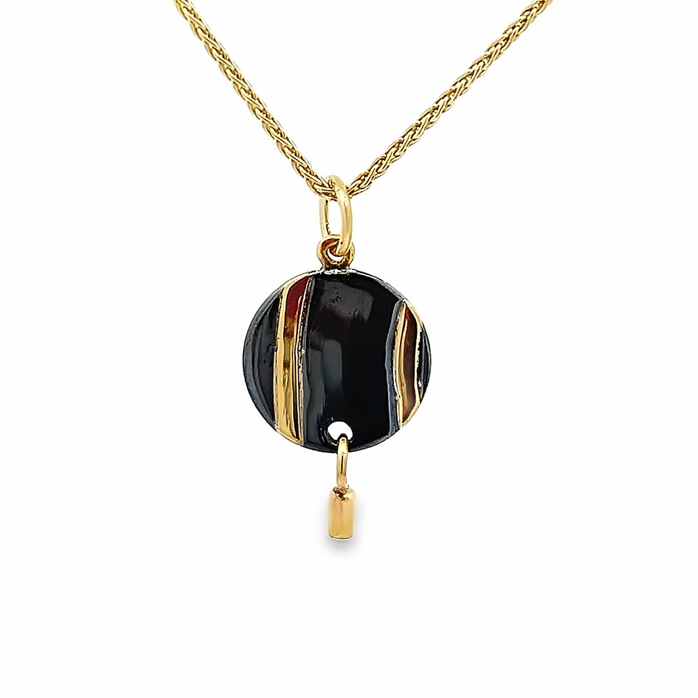Oxidized Sterling Silver and 18k Yellow Gold Pathways Pendant by Paul Richter