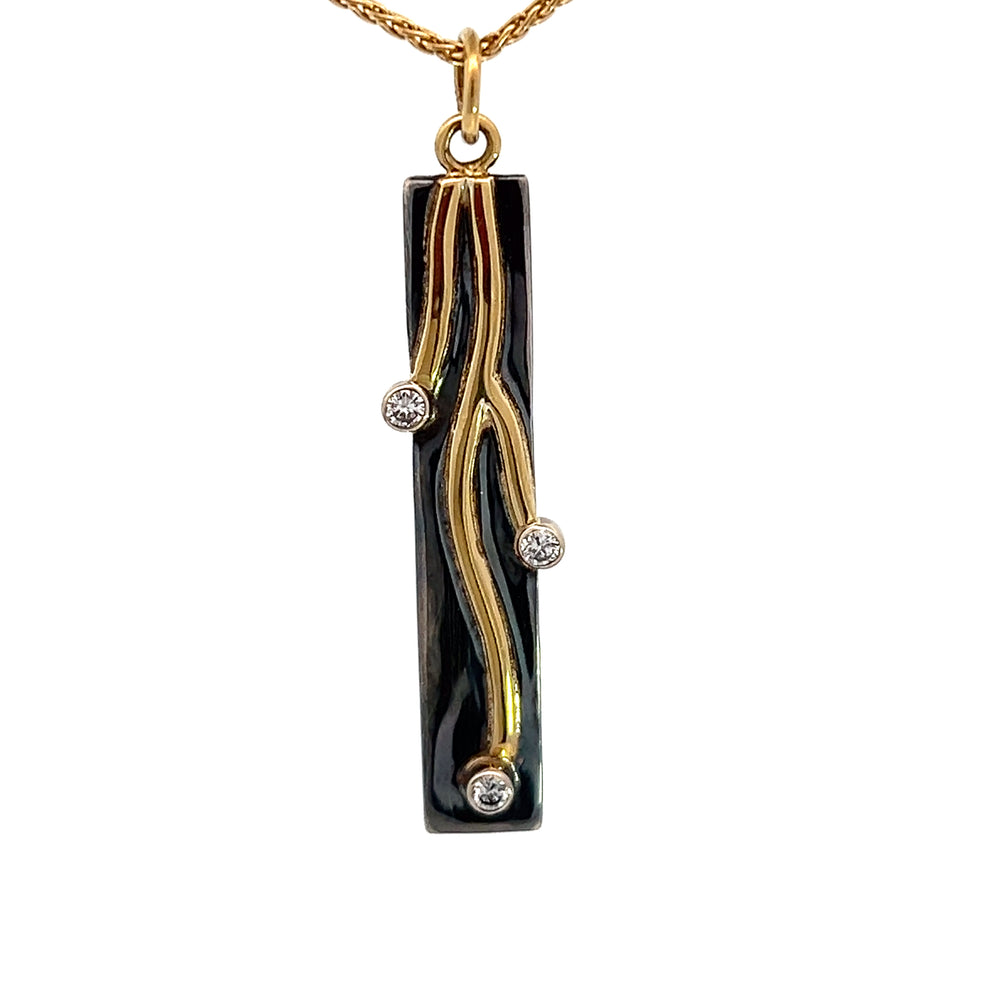 Oxidized Sterling Silver and 18k Yellow Gold Diamond Pathways Pendant by Paul Richter (0.12ctw.)
