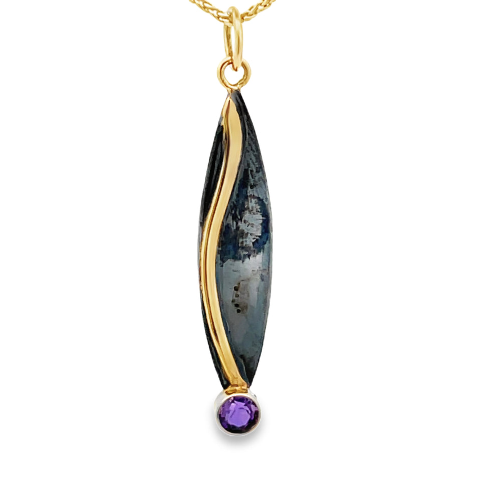 Oxidized Sterling Silver and 14k Yellow Gold Amethyst Pathways Pendant by Paul Richter (4mm)