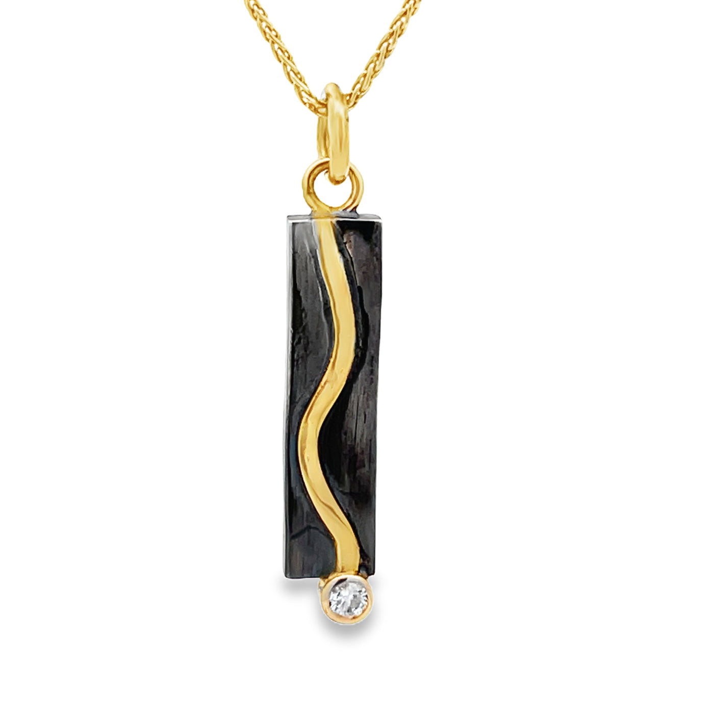 Oxidized Sterling Silver and 18k Yellow Gold Round Diamond Pathways Pendant by Paul Richter (0.08ct.)