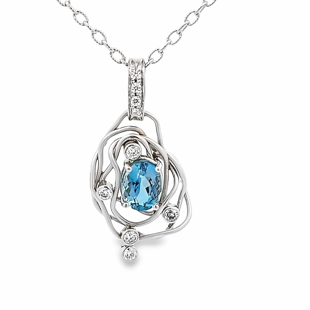 14k White Gold Aquamarine and Diamond Vines Pendant by Paul Richter (1.30ct.)