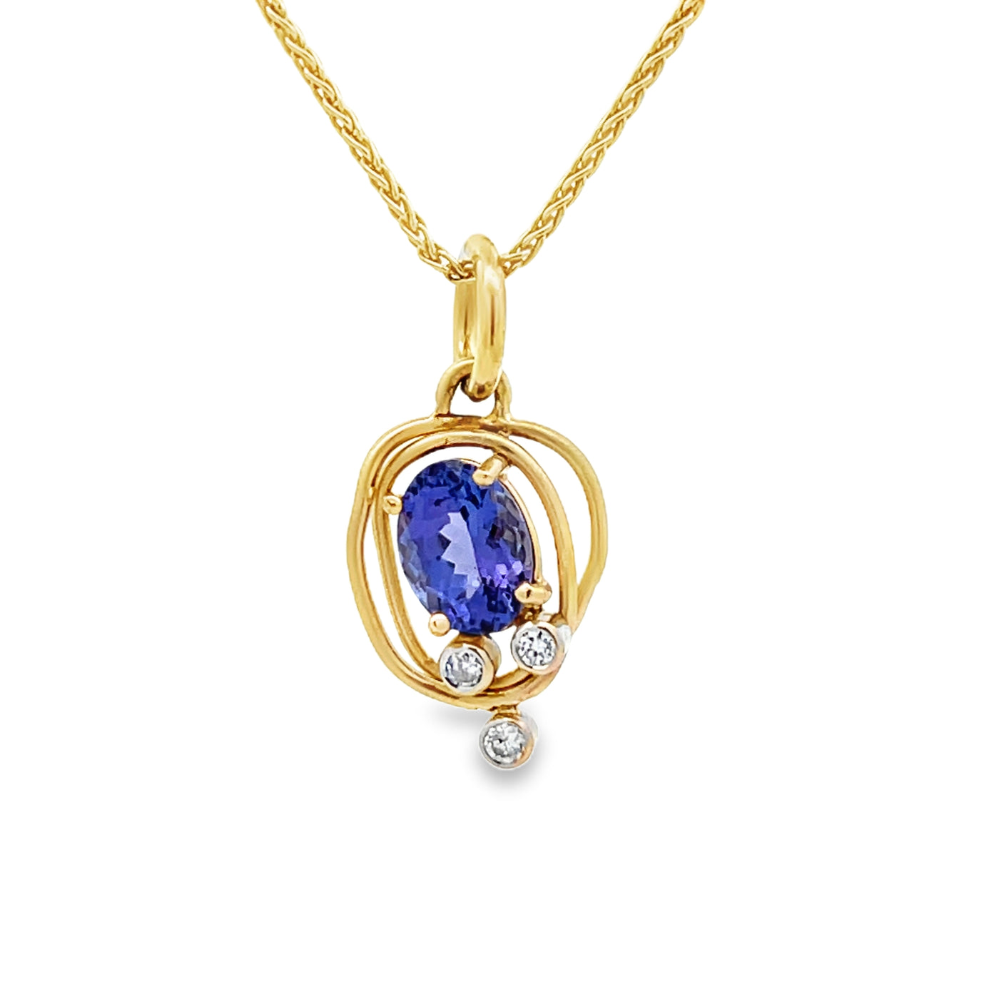 14k Yellow Gold Oval Tanzanite and Round Diamond Vines Pendant by Paul Richter (1.43ct.)