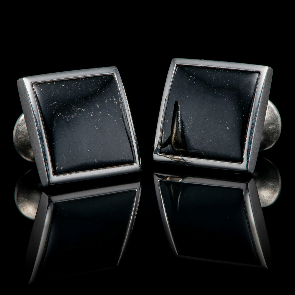 Men's Sterling Silver Black Jade Duo Cufflinks by William Henry Studio