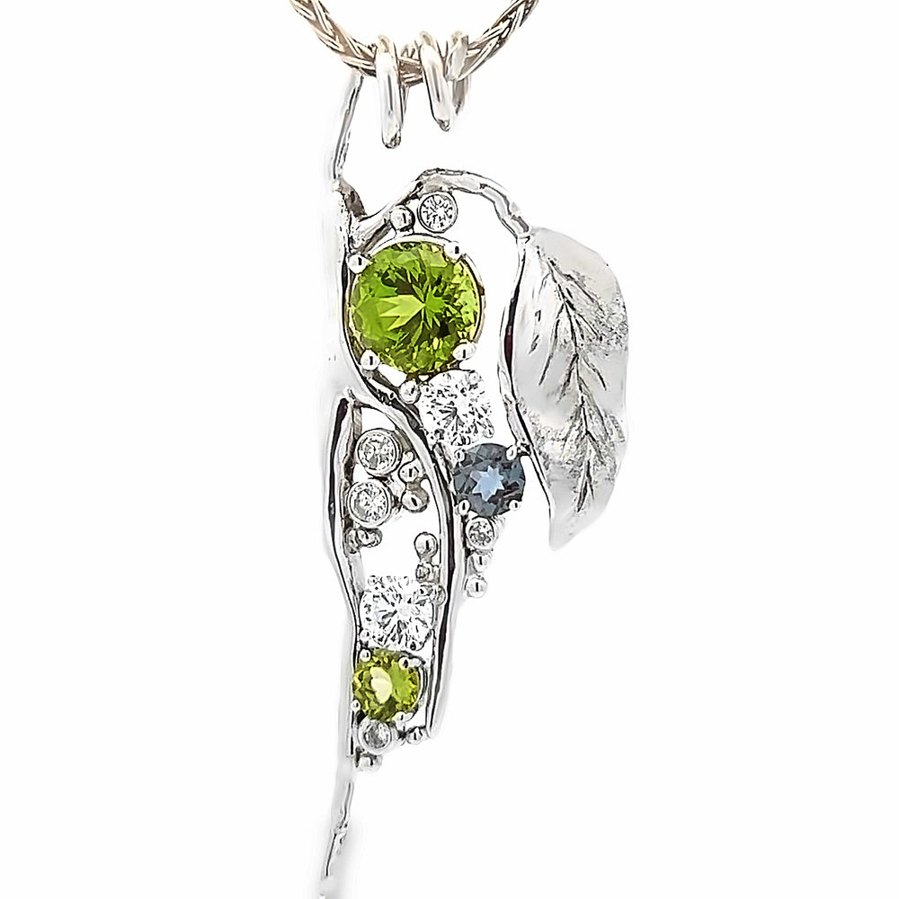 Custom 14k White Gold Peridot Willow Pendant by Paul Richter