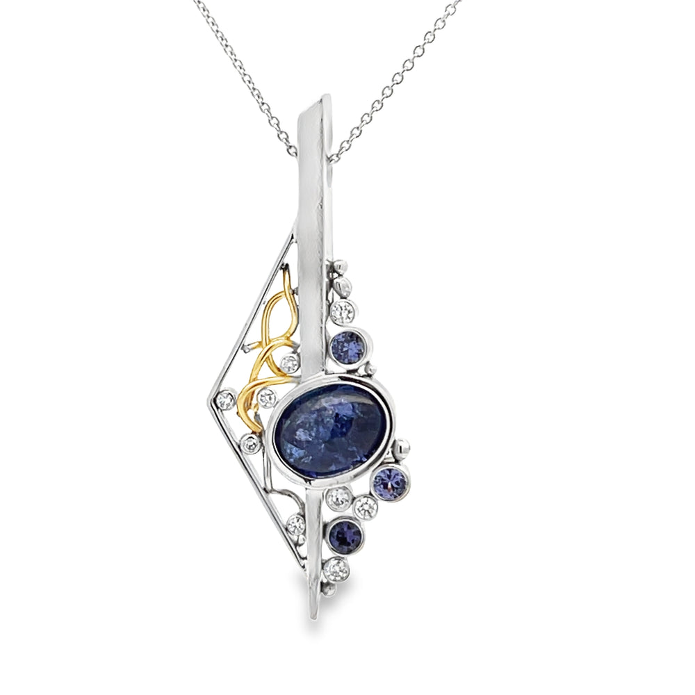 Custom 14k Two Tone Tanzanite and Sapphire Racine Pendant by Paul Richter