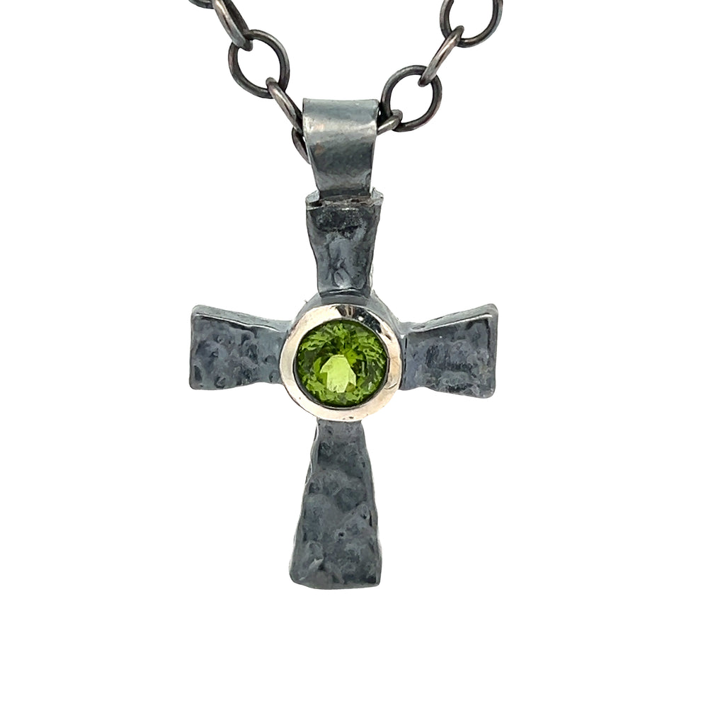Custom Oxidized Sterling Silver Peridot Cross by Paul Richter