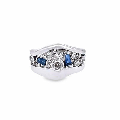 Custom 14k White Gold Diamond and Sapphire River Ring by Paul Richter