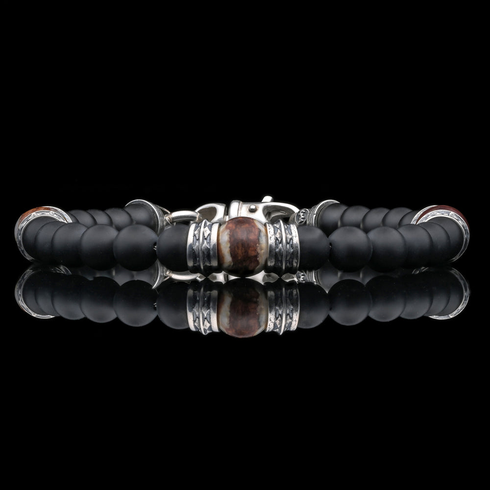 Men's Sterling Silver Woolly Mammoth Tooth and Onyx La Brea Bracelet by William Henry Studio