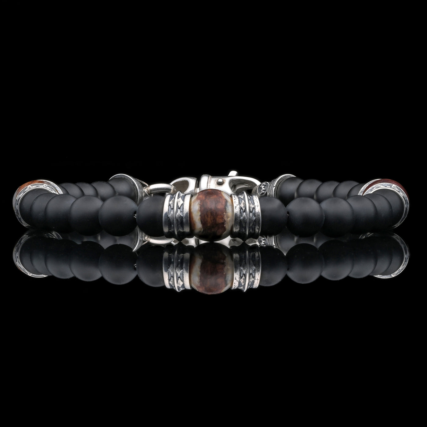 Men's Sterling Silver La Brea Woolly Mammoth Tooth and Onyx Bracelet by William Henry Studio