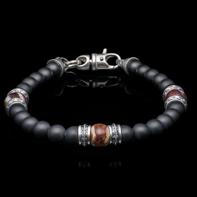 Men's Sterling Silver La Brea Woolly Mammoth Tooth and Onyx Bracelet by William Henry Studio