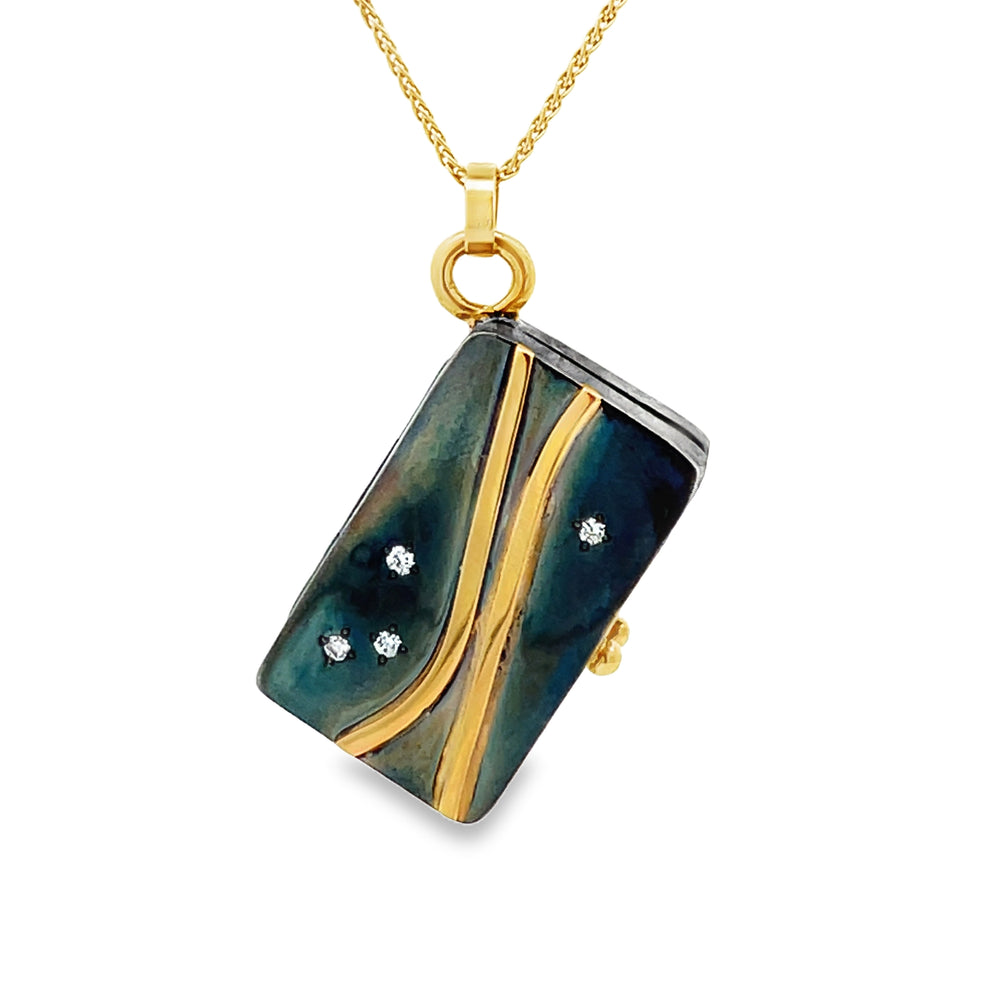 Oxidized Sterling Silver and 18k Yellow Gold Diamond Pathways Locket by Paul Richter (0.11ctw.)