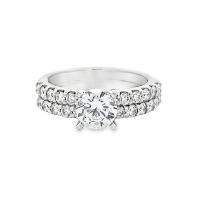 14k White Gold Round Diamond Shared Prong Bridal Set (0.88ctw.)