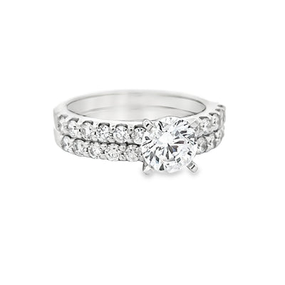 14k White Gold Round Diamond Shared Prong Bridal Set (0.88ctw.)