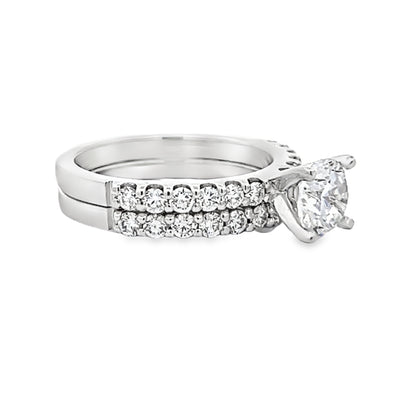 14k White Gold Round Diamond Shared Prong Bridal Set (0.88ctw.)