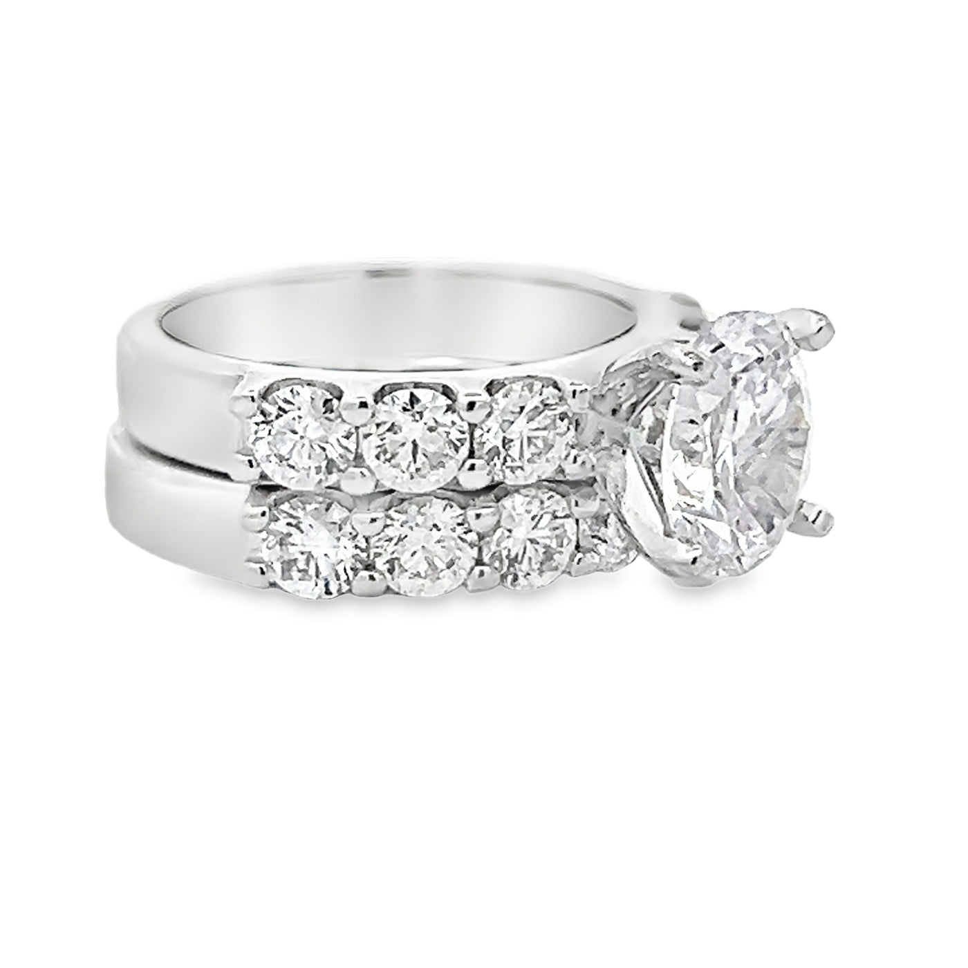 14k White Gold Round Diamond Prong Set Bridal Set for an Oval Center Stone (2.38ctw.)