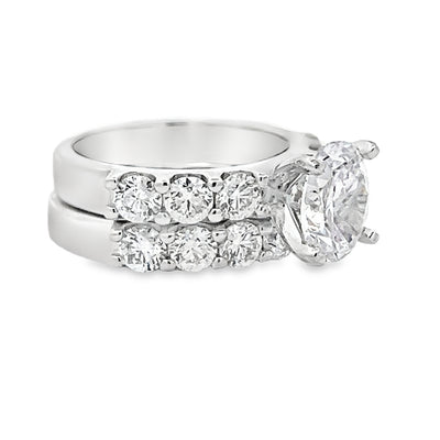 14k White Gold Round Diamond Prong Set Bridal Set for an Oval Center Stone (2.38ctw.)