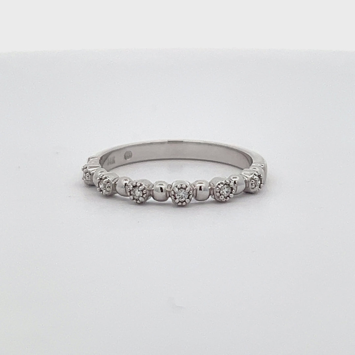 14k White Gold Round Diamond Stackable Beaded Anniversary Band (0.06ctw.)