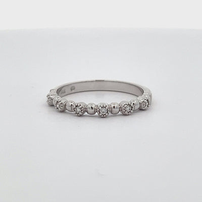 14k White Gold Round Diamond Stackable Beaded Anniversary Band (0.06ctw.)