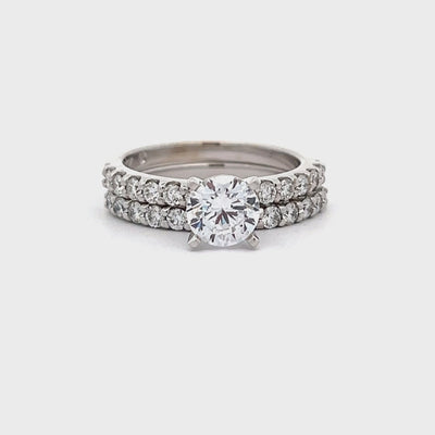 14k White Gold Round Diamond Shared Prong Bridal Set (0.88ctw.)