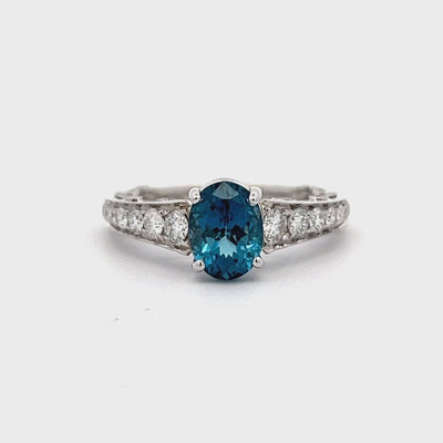 14k White Gold Oval London Blue Topaz and Diamond Ring (1.83ct.)