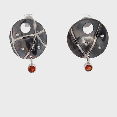 Oxidized Sterling Silver and 14k White Gold Garnet Pathways Earrings by Paul Richter (1.0ctw.)