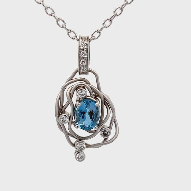 14 Karat Rose Gold Oval Aquamarine & Diamond Pendant Necklace - WeilJewelry