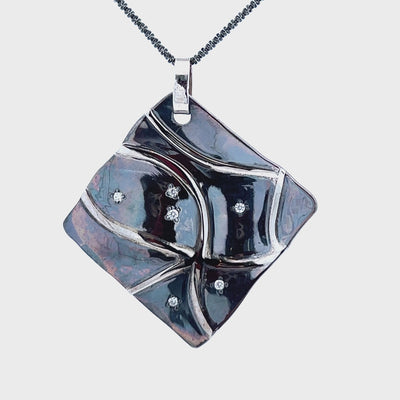 Oxidized Sterling Silver and 14k White Gold Diamond Pathways Pendant by Paul Richter (0.09ctw.)