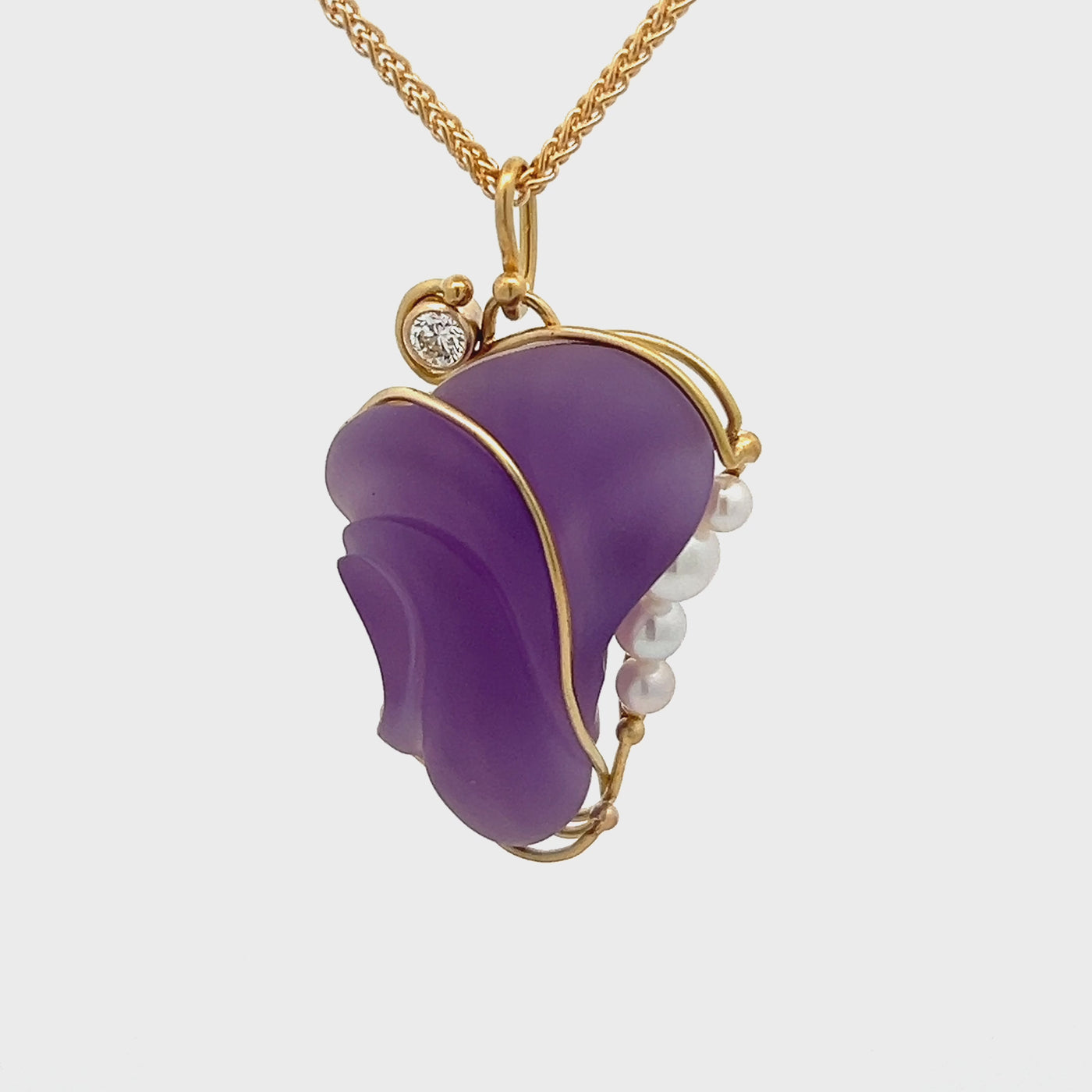 Estate 14k Yellow Gold Amethyst Gemstone Intarsia Pendant