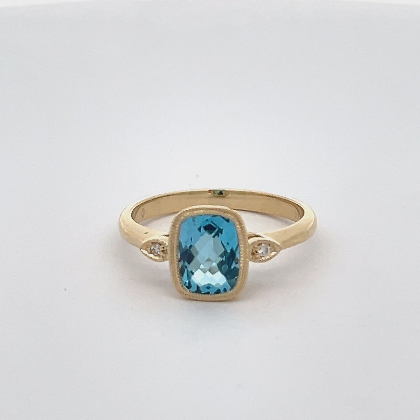 14k White Gold Cushion Cut Blue Topaz and Diamond Bezel Set Ring (1.75ct.)