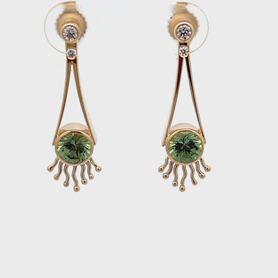 Estate 14k Yellow Gold Demantoid Garnet and Diamond Bezel Set Drop Earrings (1.0ctw.)