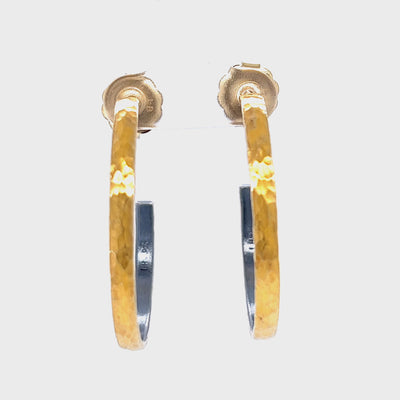 24k Yellow Gold and Oxidized Sterling Silver Hoop Earrings (35mm)