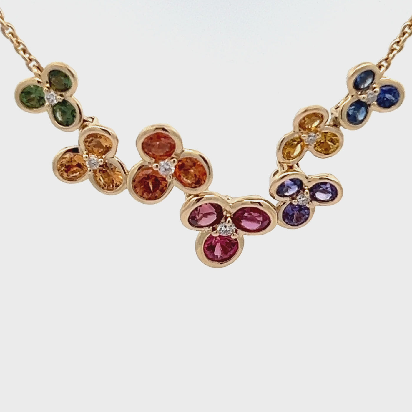 14k Yellow Gold Round Multicolor Sapphire Bezel Set Flower Necklace (1.79ctw.)