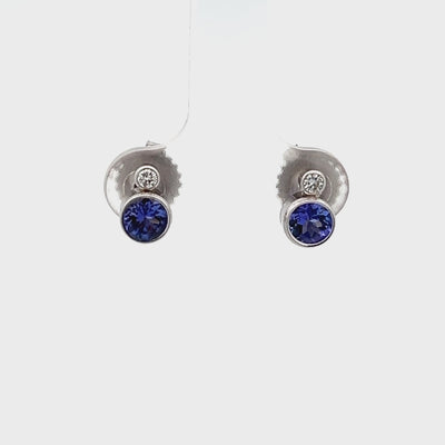 14k White Gold Round Tanzanite and Diamond Bezel Set Earrings (0.80ctw)