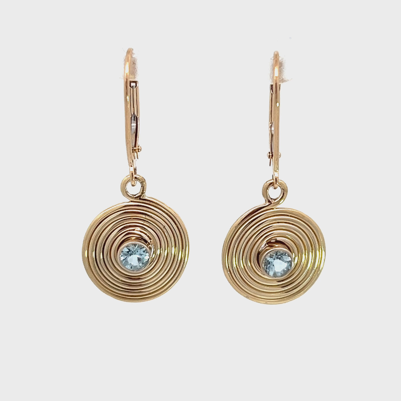14k Yellow Gold Round Aquamarine Solar Earrings by Paul Richter (0.36ctw.)