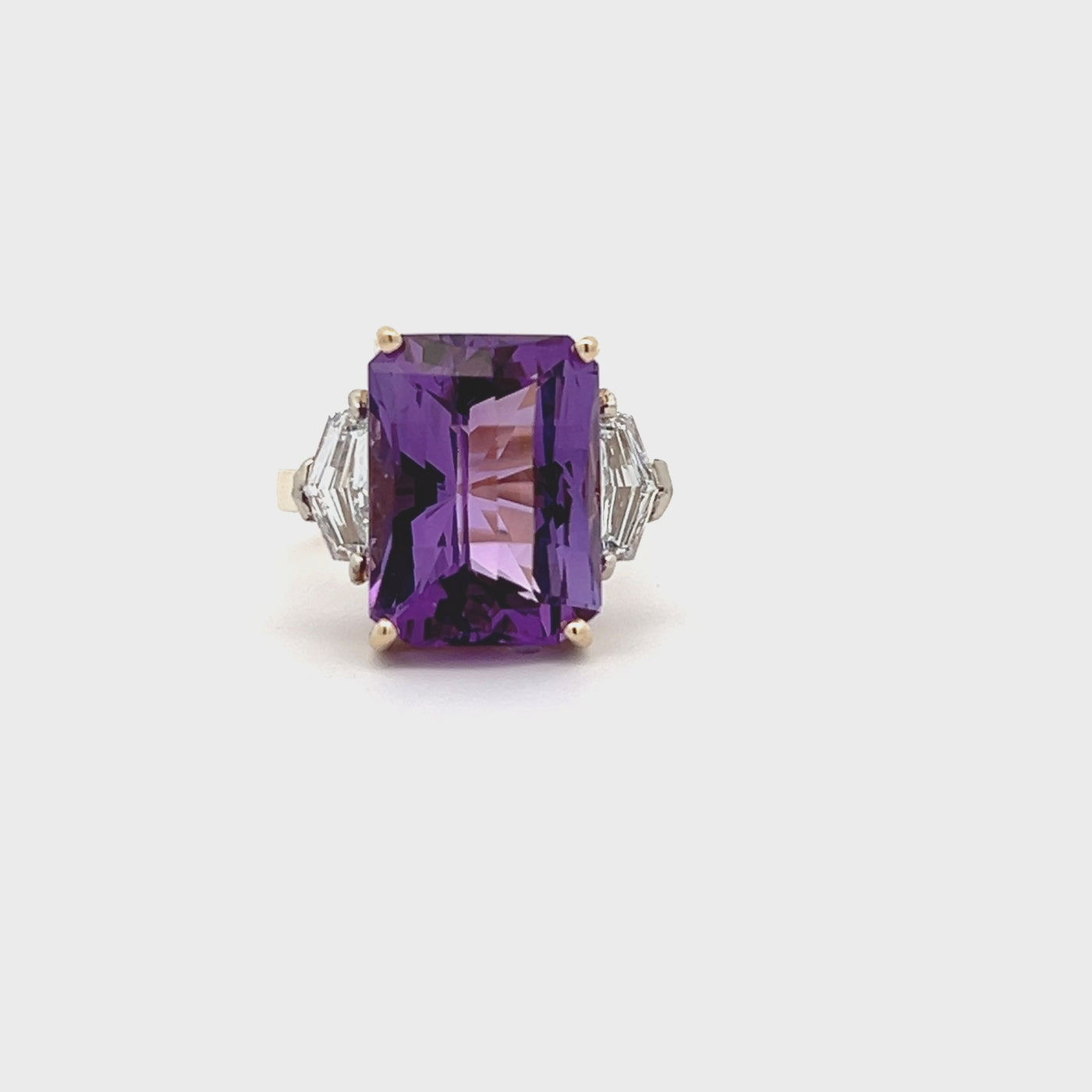 Custom 14k Yellow Gold Amethyst and Diamond Ring by Paul Richter