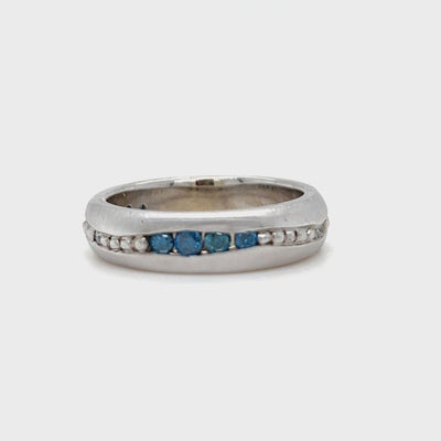 Custom 14k White Gold Blue Diamond Wedding Band by Paul Richter
