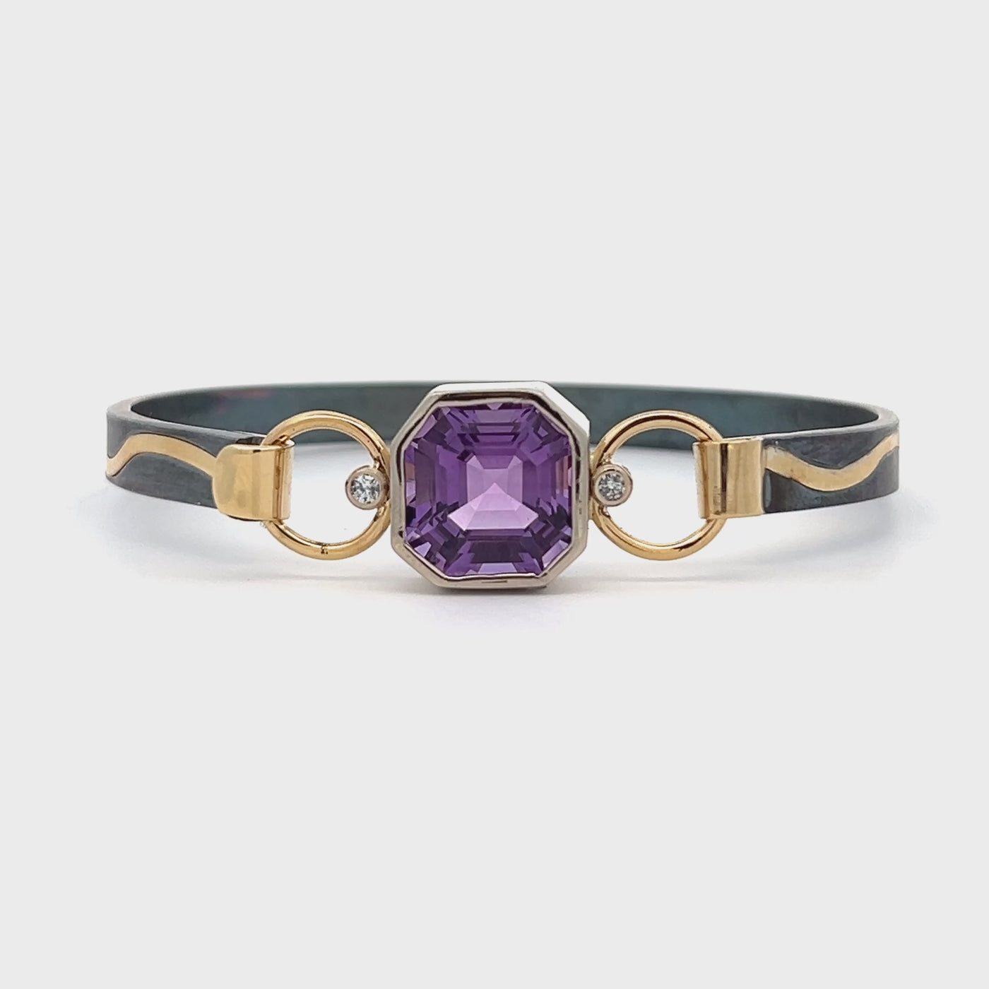 Oxidized Sterling Silver and Two Tone Gold Amethyst and Diamond Pathways Cuff Bracelet by Paul Richter (8.32ct.)