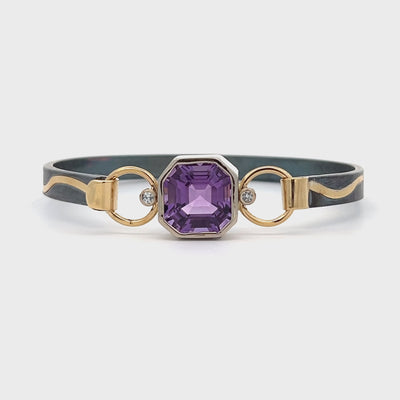 Oxidized Sterling Silver and Two Tone Gold Amethyst and Diamond Pathways Cuff Bracelet by Paul Richter (8.32ct.)