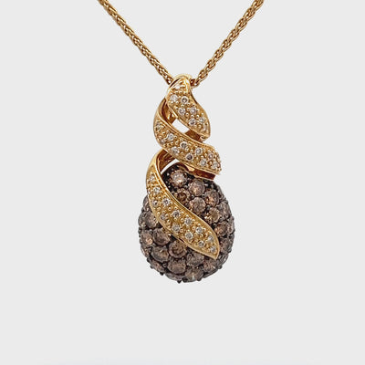 Estate 14k Yellow Gold Round Brown and White Diamond Pendant (1.0ctw.)