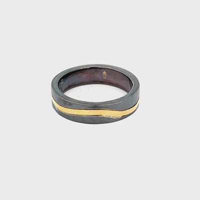 Oxidized Sterling Silver and 18k Yellow Gold Pathways Band by Paul Richter