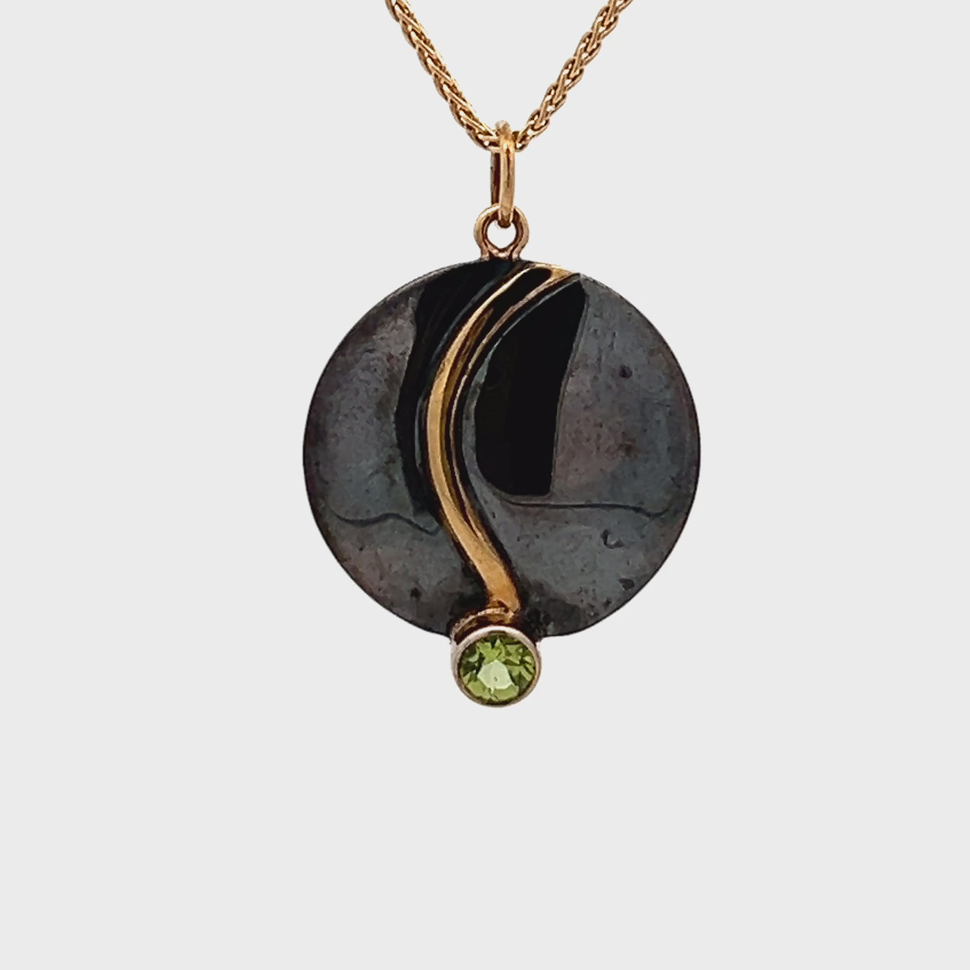 Oxidized Sterling Silver and 18k Yellow Gold Peridot Pathways Pendant by Paul Richter (5mm)