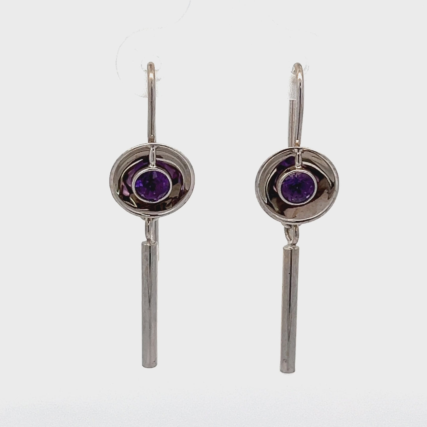 14k White Gold Bezel Set Round Amethyst Reflections Earrings by Paul Richter (3.5mm)